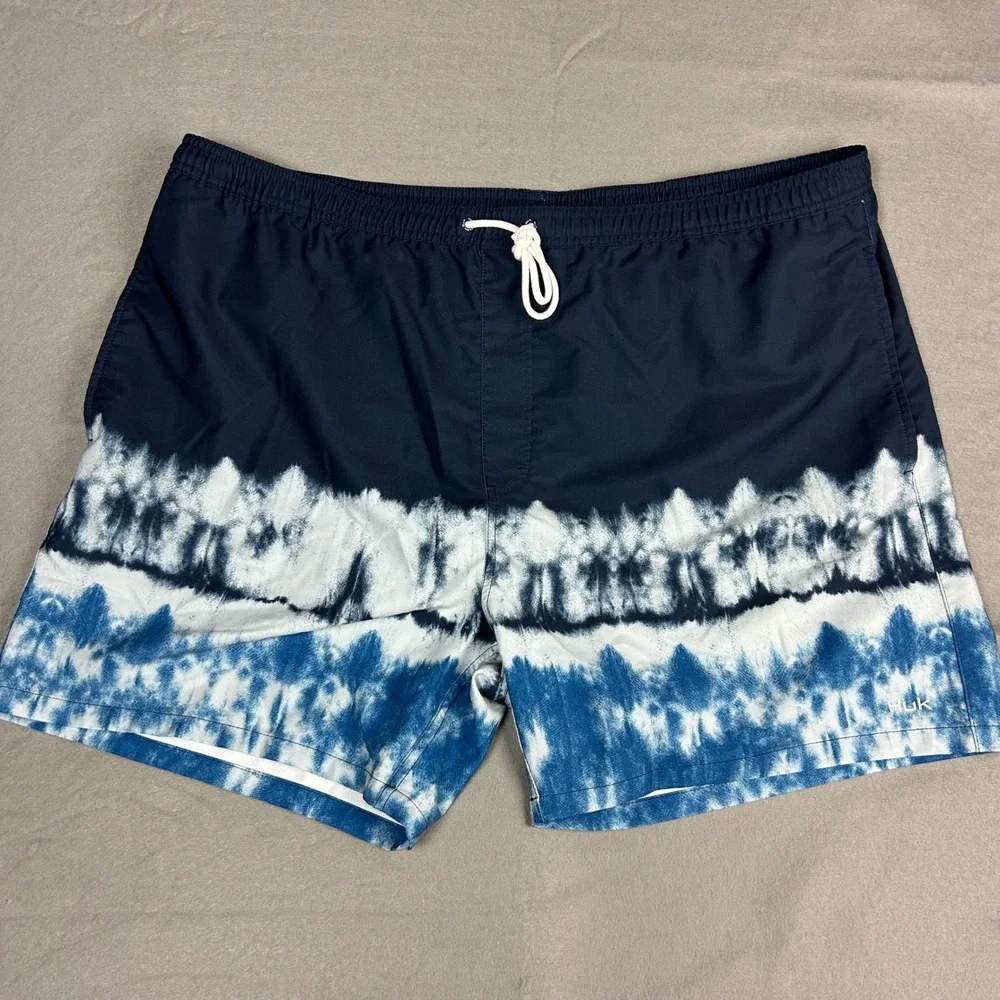 Huk Performance Fishing Swim Trunks Mens 3XL Navy Blue White Tie Dye H2000143